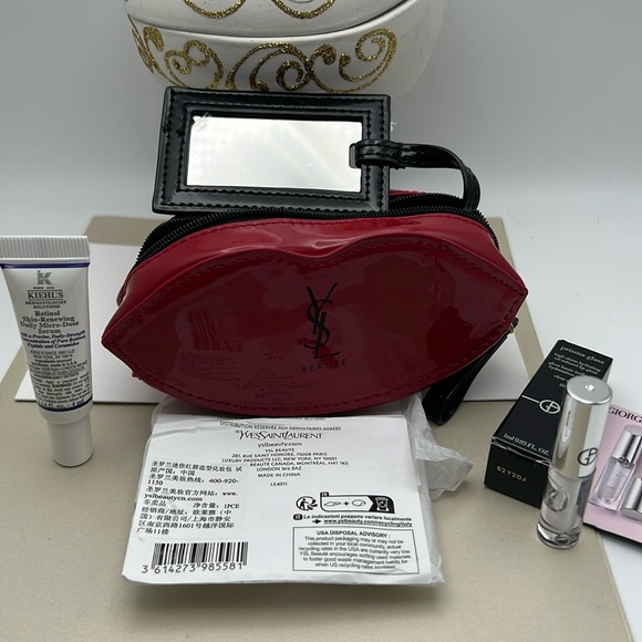 YSL Beauty Lip Makeup Pouch W/Mirror, Kiehls Retinol & Giorgio Armani Lip Gloss - Picture 1 of 16